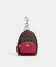 COACH®,MINI COURT BACKPACK BAG CHARM IN SIGNATURE CANVAS,Leather,Silver/Brown/Bright Violet,Front View