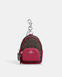 COACH®,MINI COURT BACKPACK BAG CHARM IN SIGNATURE CANVAS,Leather,Silver/Brown/Bright Violet,Front View