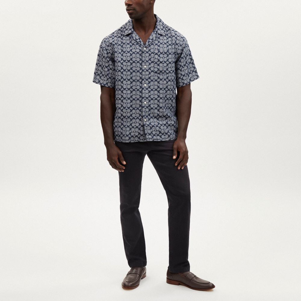 Floral Check Jacquard Knit Camp Shirt