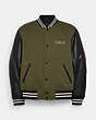 COACH®,DIARY SCRIPT VARSITY JACKET,Fabric,Olive Drab,Front View