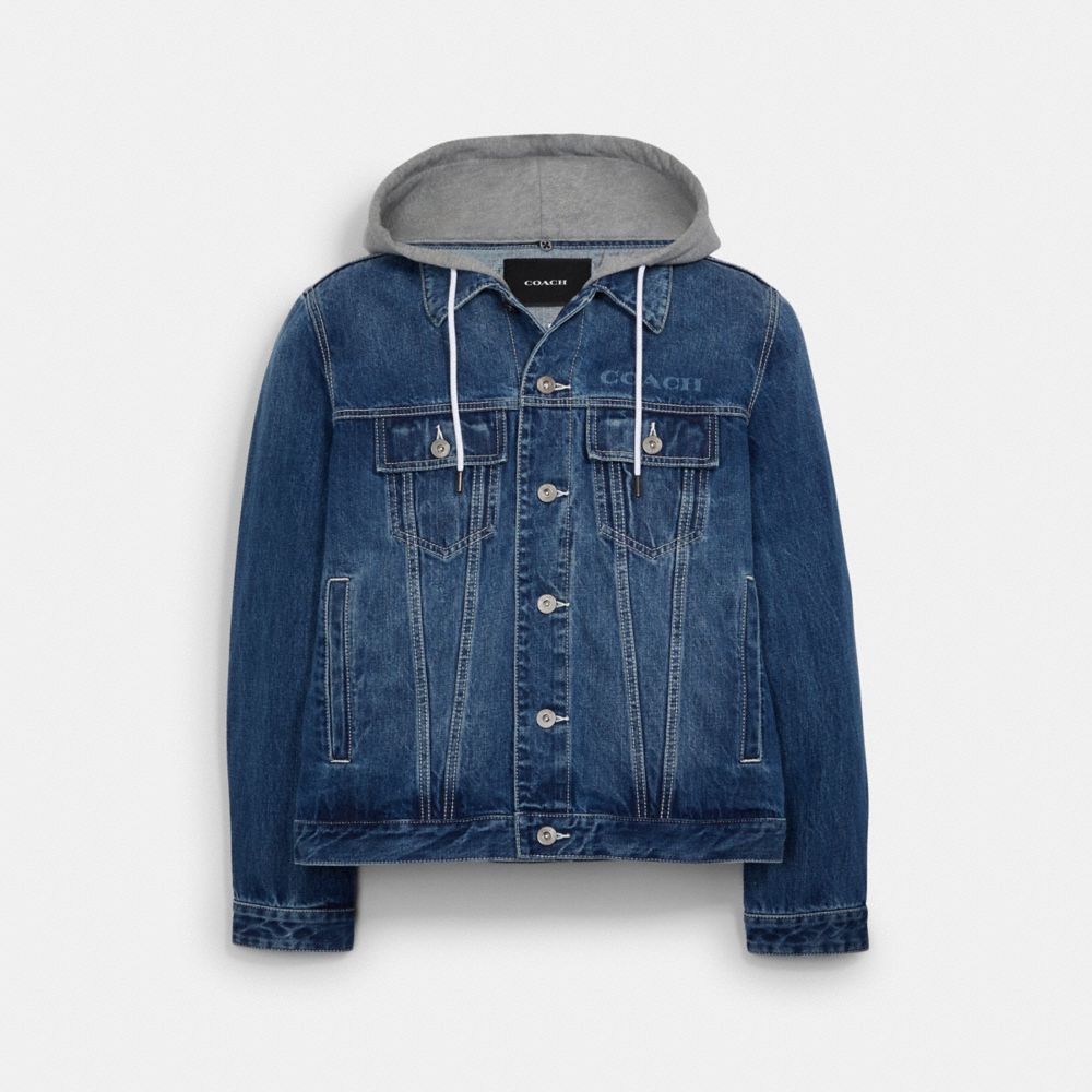 Coach Outlet Signature Denim Hooded Zip Up Jacket