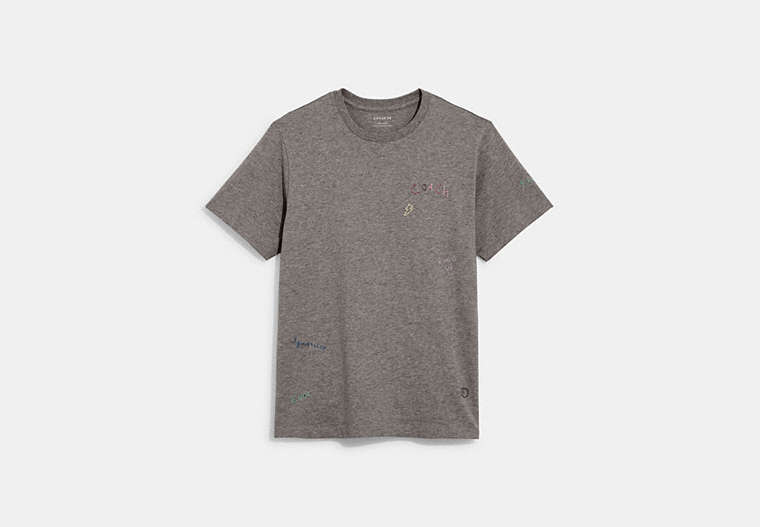 COACH®,DIARY SCRIPT T-SHIRT,Fabric,Heather Grey,Front View