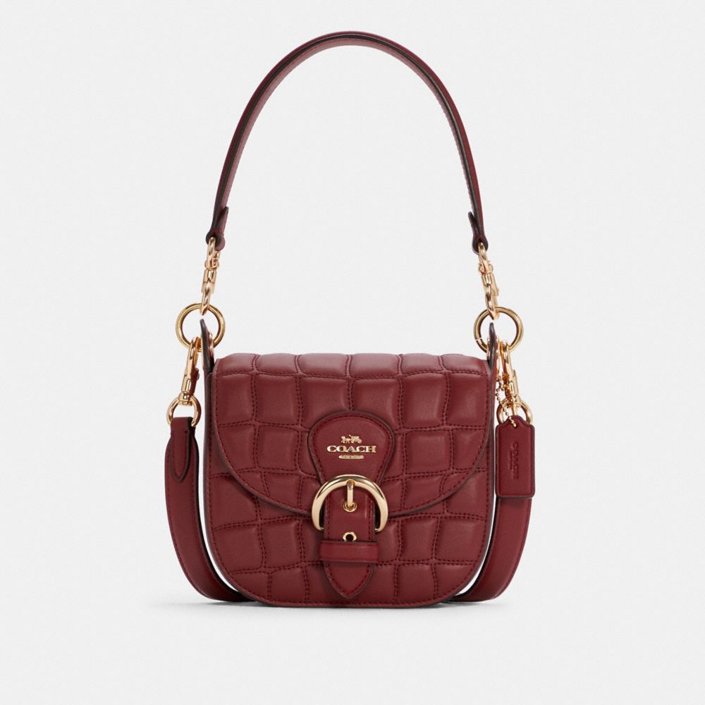 COACH®,KLEO SHOULDER BAG 17 WITH QUILTING,Nappa leather,Small,Gold/Cherry,Front View