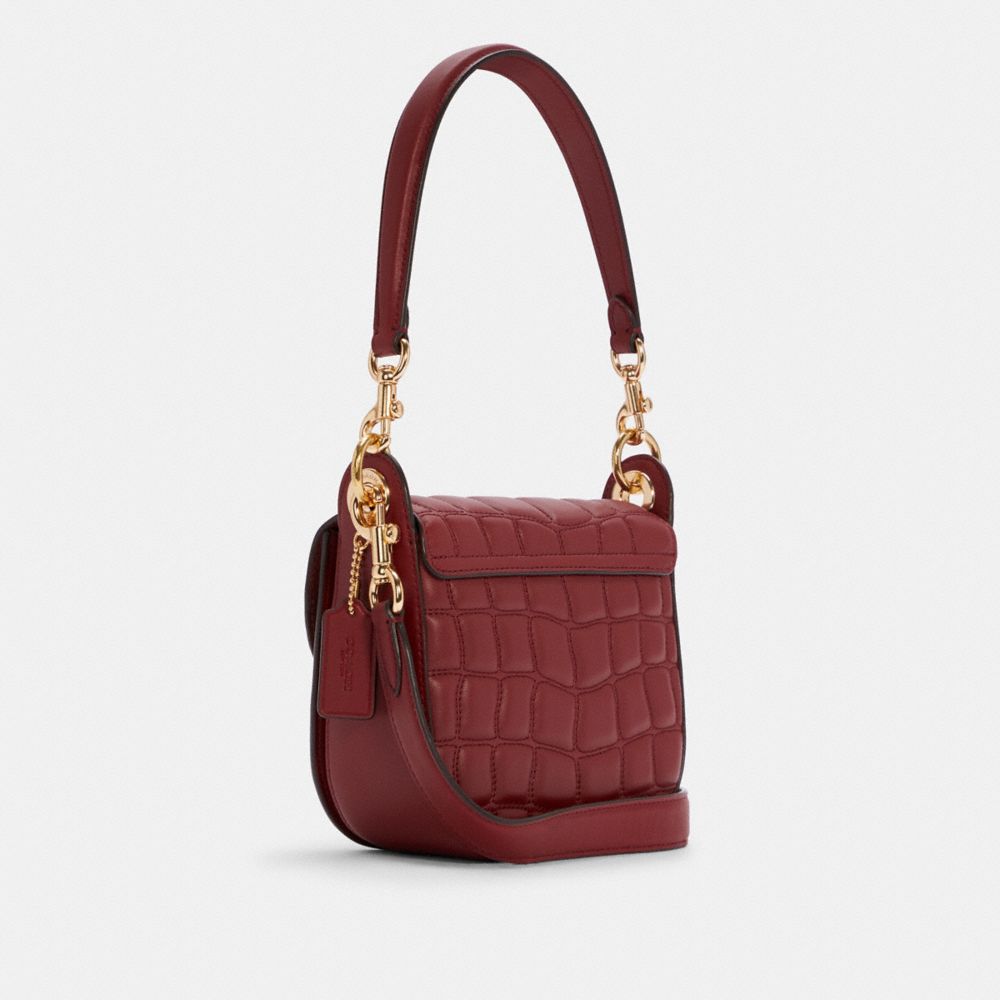 COACH®,KLEO SHOULDER BAG 17 WITH QUILTING,Nappa leather,Small,Gold/Cherry,Angle View