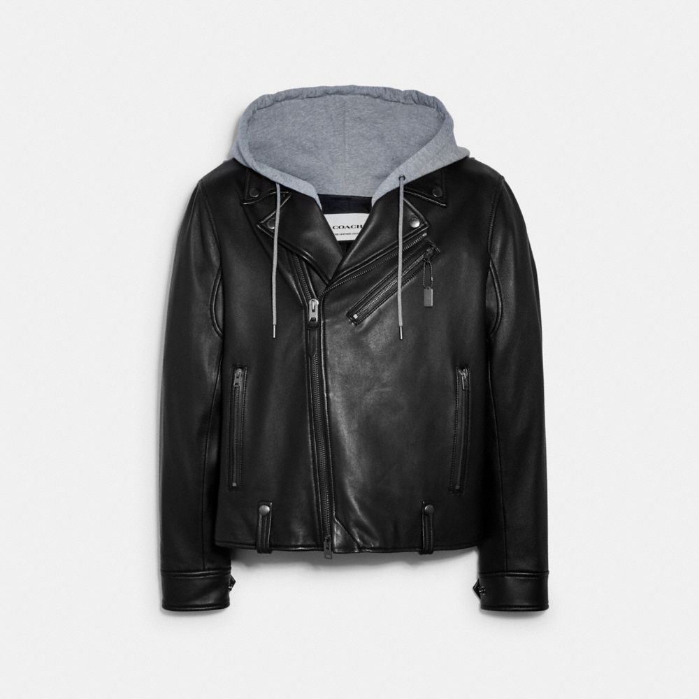 COACH®,LEATHER MOTO JACKET,Black,Front View