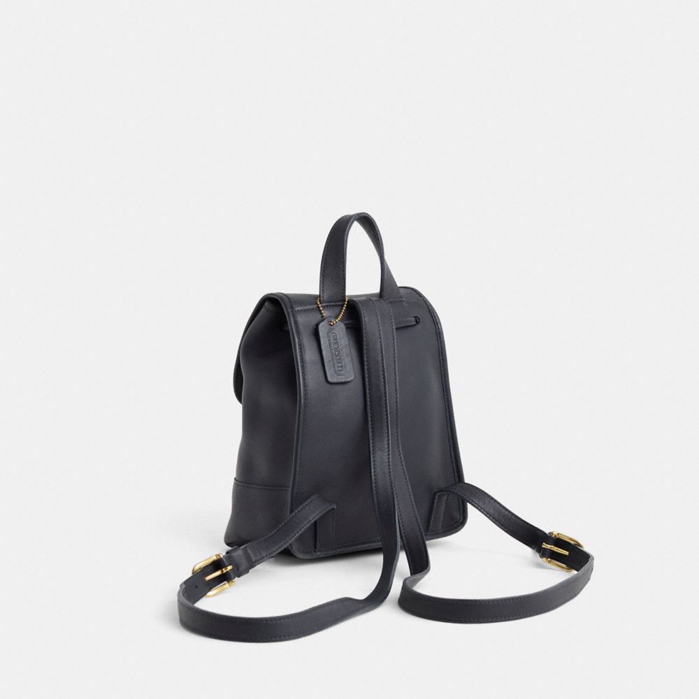 COACH®,Vintage Large Daypack,Leather,Backpack,Gold Metal,Casual,Black,Angle View