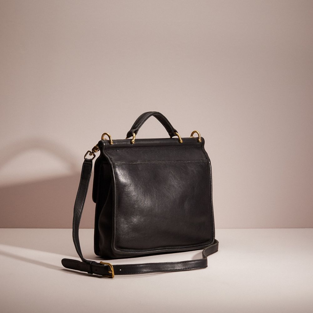 COACH®,VINTAGE WILLIS BAG,Glovetanned Leather,Medium,Brass/Black,Angle View