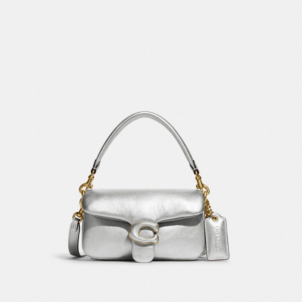 COACH®,PILLOW TABBY SHOULDER BAG 18,Smooth Leather,Mini,Brass/Metallic Silver,Front View