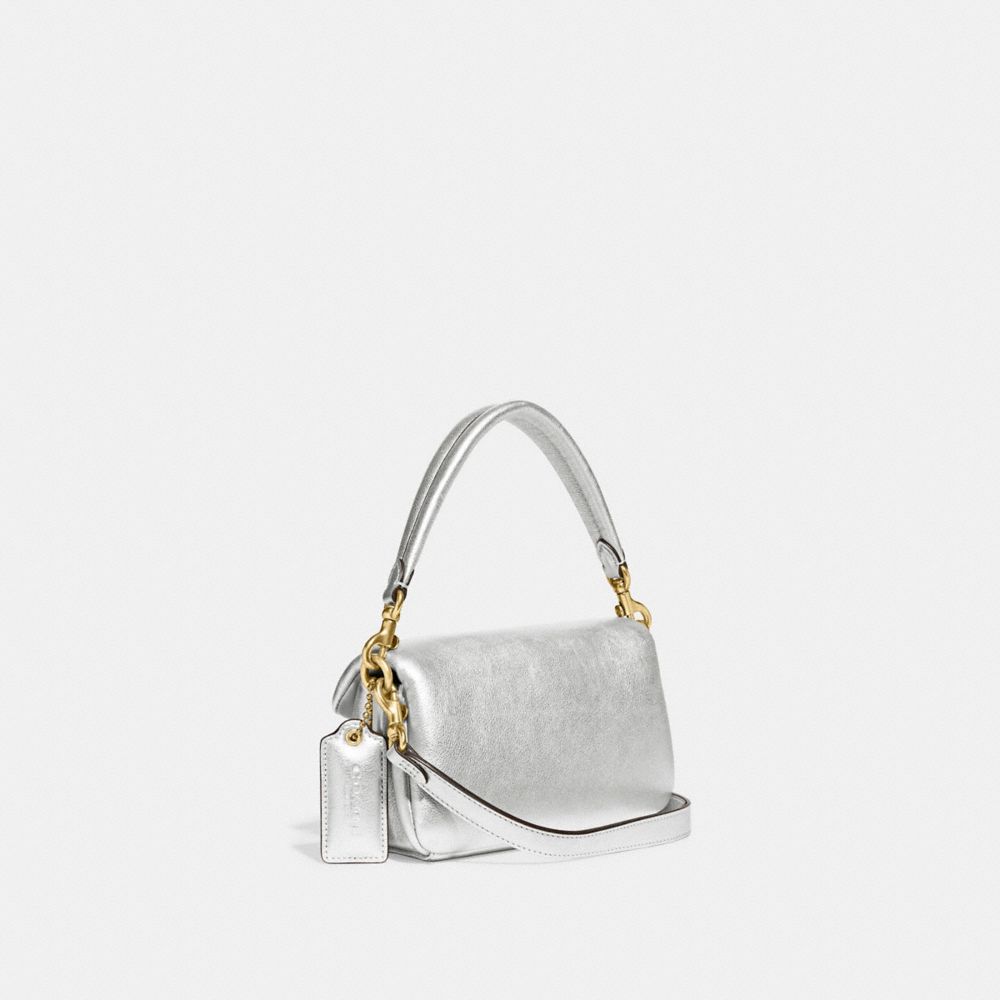 COACH®,PILLOW TABBY SHOULDER BAG 18,Smooth Leather,Mini,Brass/Metallic Silver,Angle View