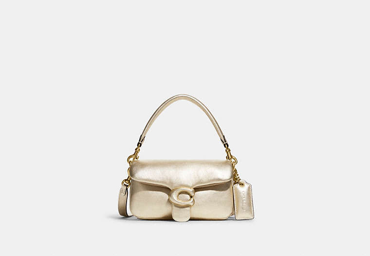 COACH®,PILLOW TABBY SHOULDER BAG 18,Smooth Leather,Mini,Brass/Metallic Soft Gold,Front View