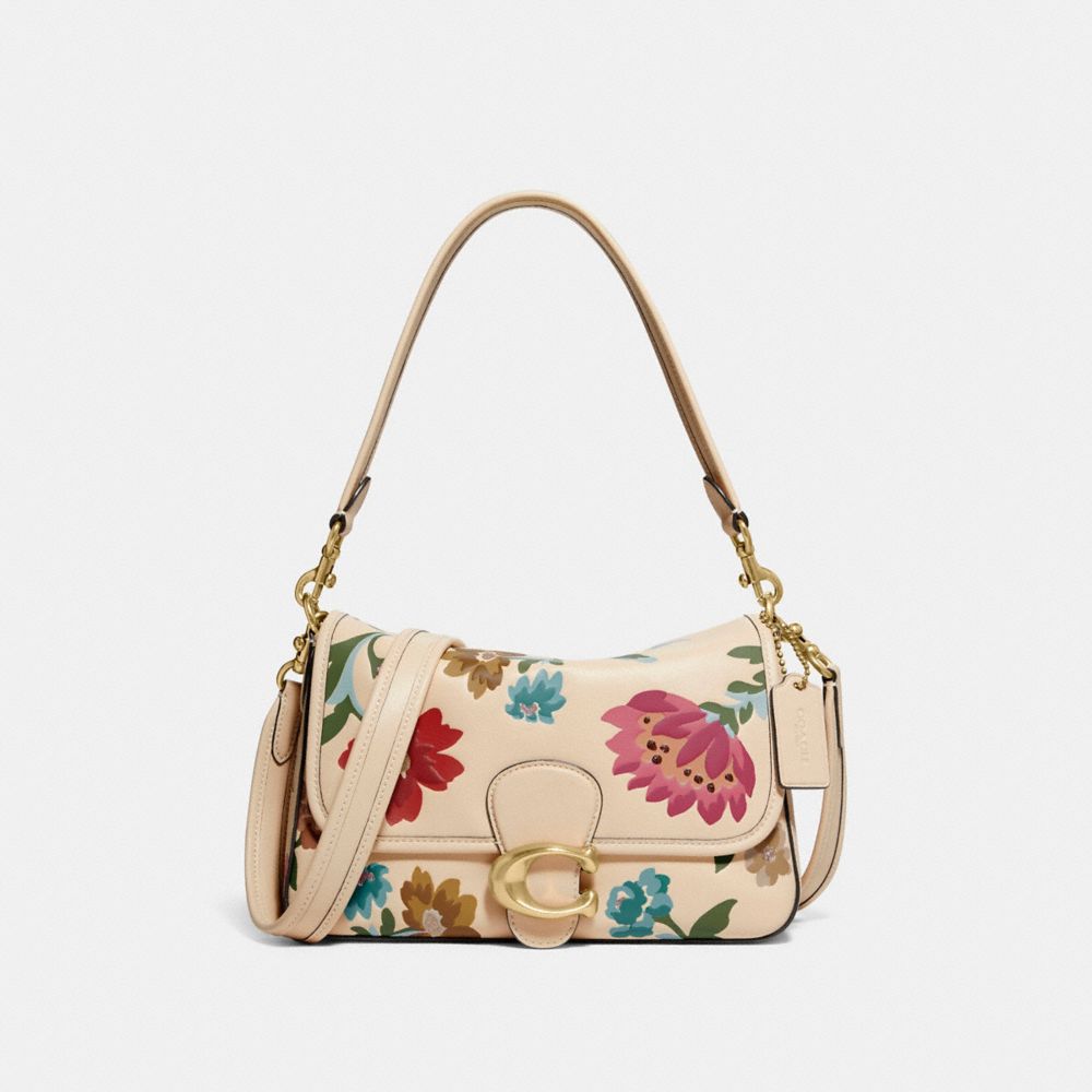 COACH®,SOFT TABBY SHOULDER BAG WITH FLORAL BOUQUET PRINT,Medium,Floral,Brass/Ivory,Front View