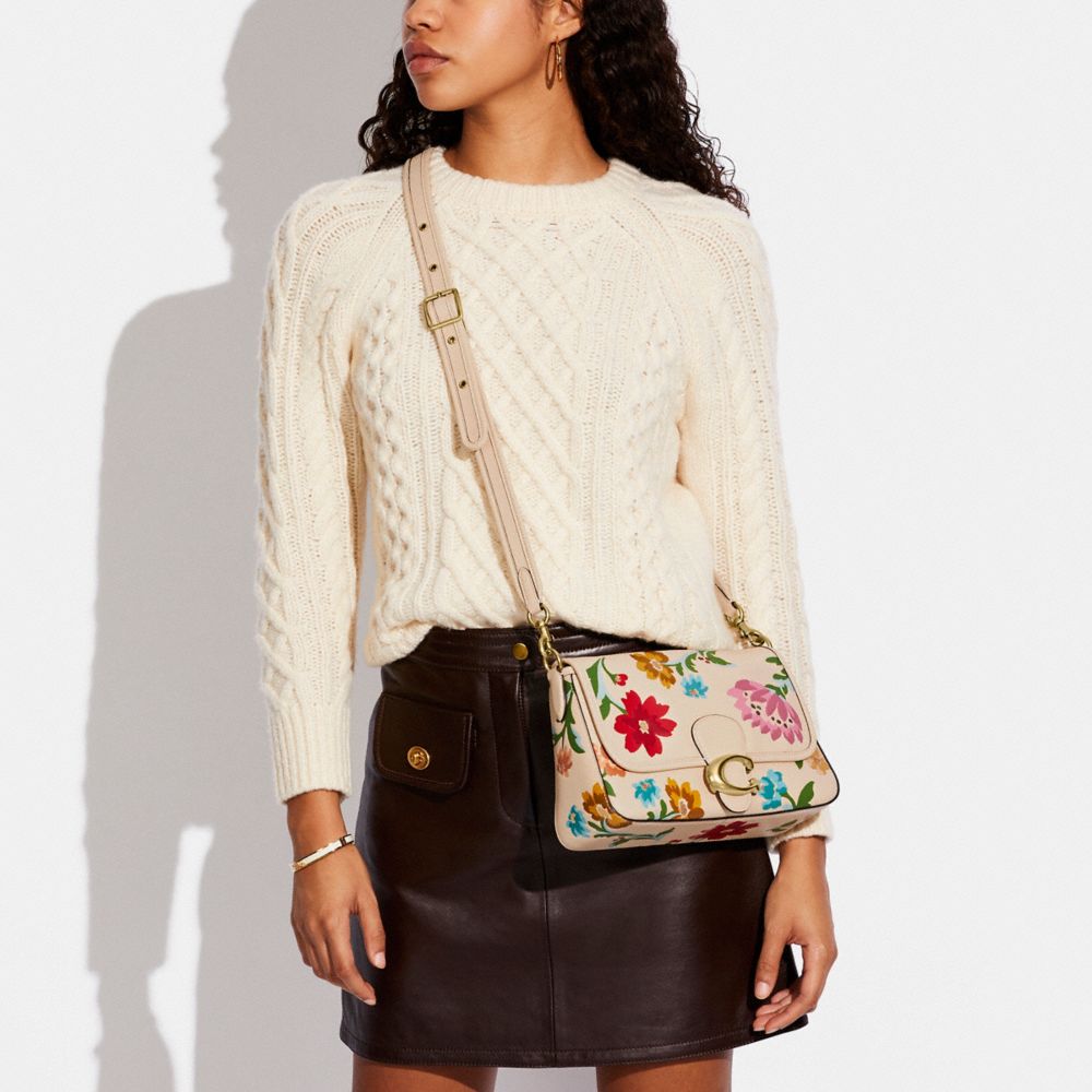 Soft Tabby Shoulder Bag With Floral Bouquet Print