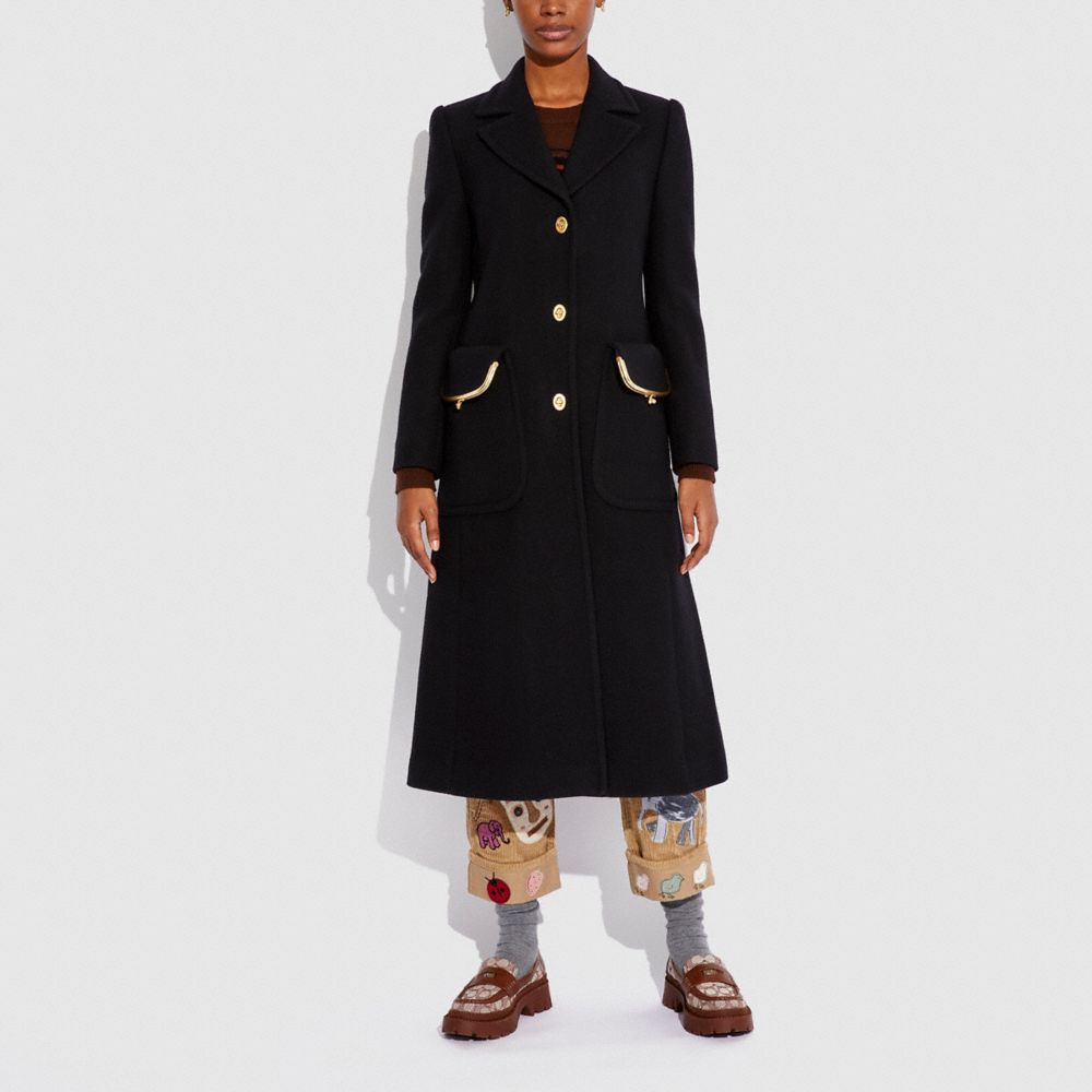 COACH®,LONG WOOL COAT,wool,Black,Scale View