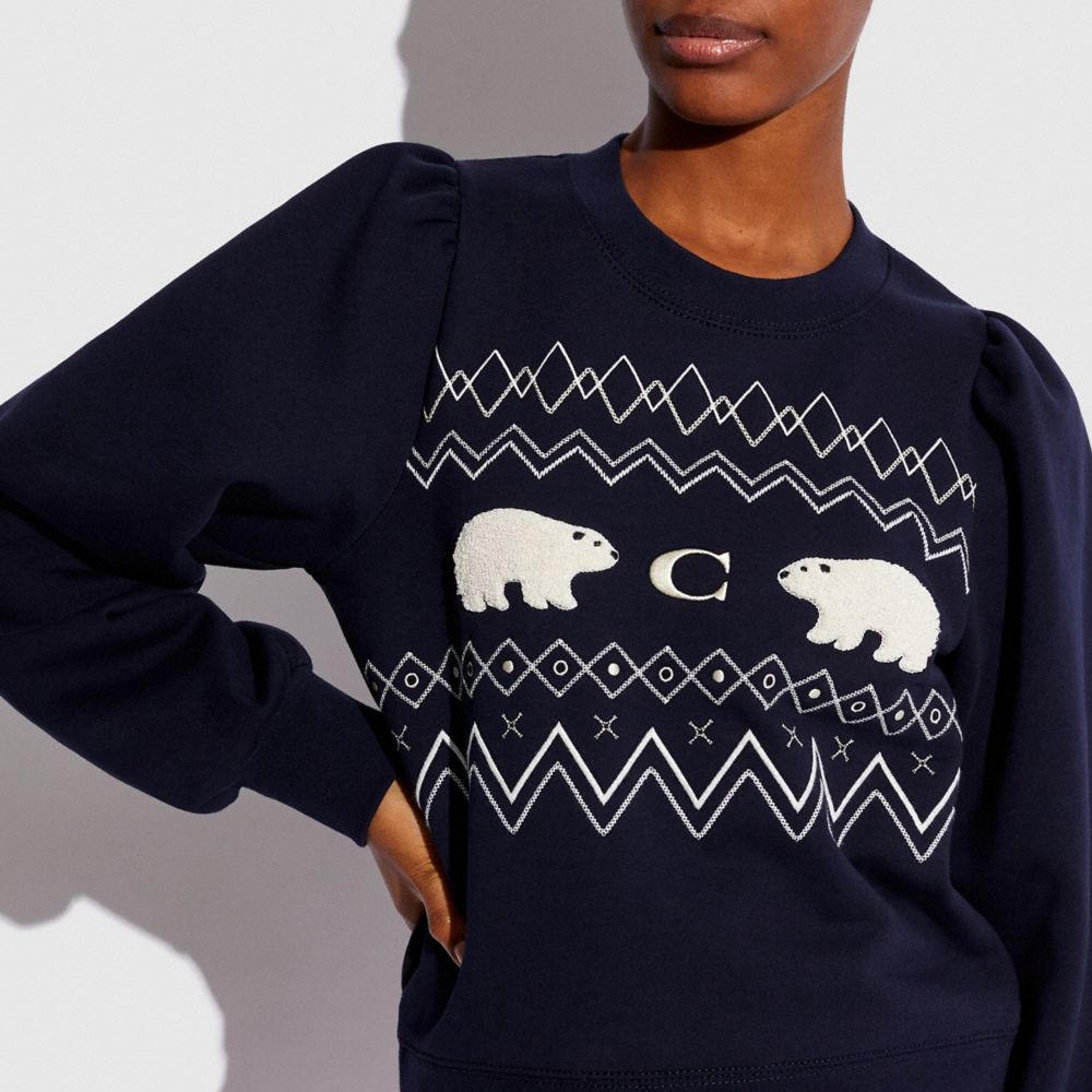COACH®,Puff Sleeve Fair Isle Sweatshirt In Organic Cotton,,Detail View