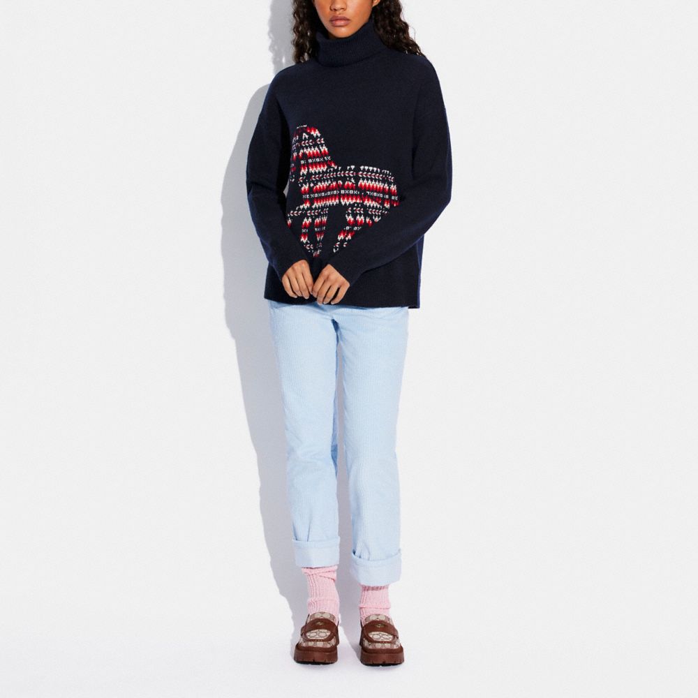 COACH®,Horse And Carriage Intarsia Turtleneck Sweater In Recycled Wool And Cashmere,,Scale View