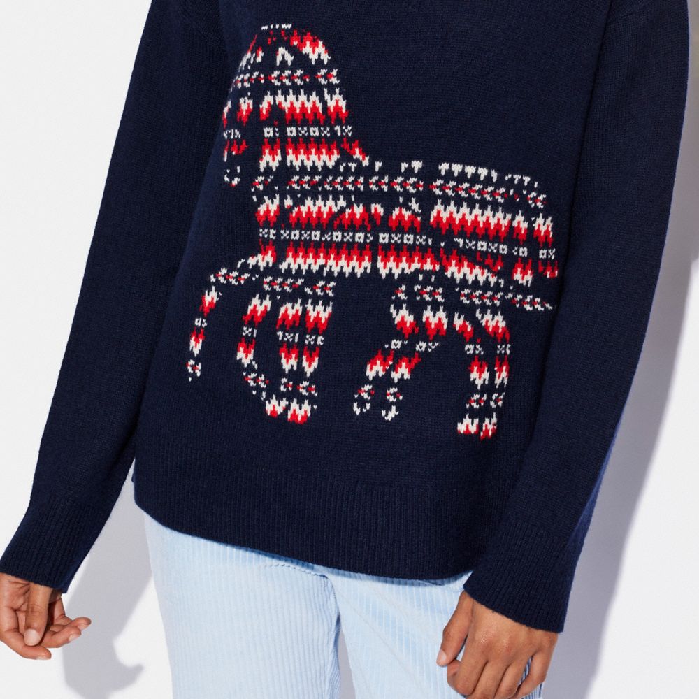 COACH®,Horse And Carriage Intarsia Turtleneck Sweater In Recycled Wool And Cashmere,,Detail View