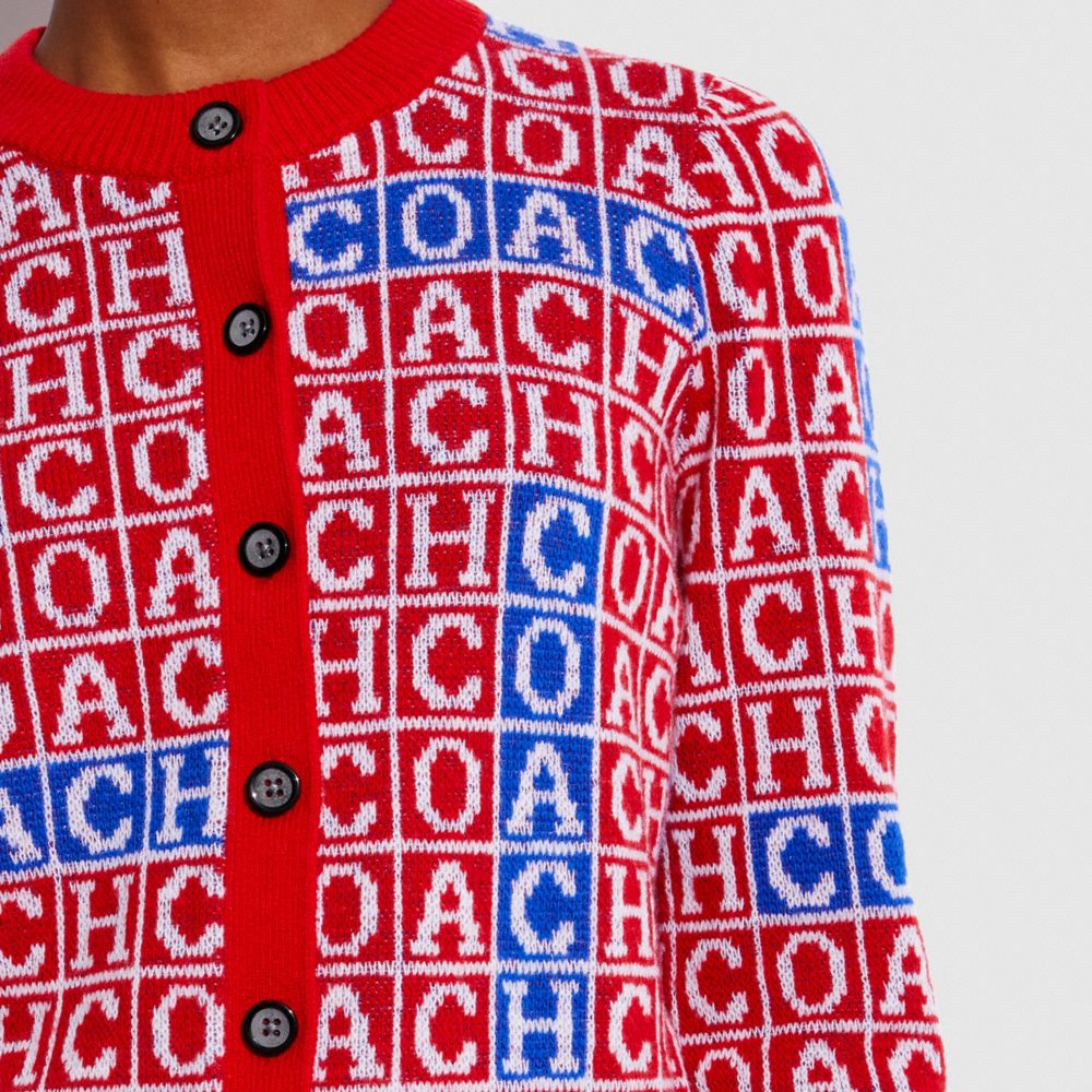 COACH®,Crossword Cardigan,,Detail View