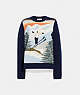 COACH®,HOLIDAY INTARSIA SWEATER IN RECYCLED WOOL AND CASHMERE,Wool/Cashmere,Navy,Front View