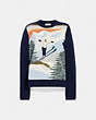 COACH®,HOLIDAY INTARSIA SWEATER IN RECYCLED WOOL AND CASHMERE,Wool/Cashmere,Navy,Front View