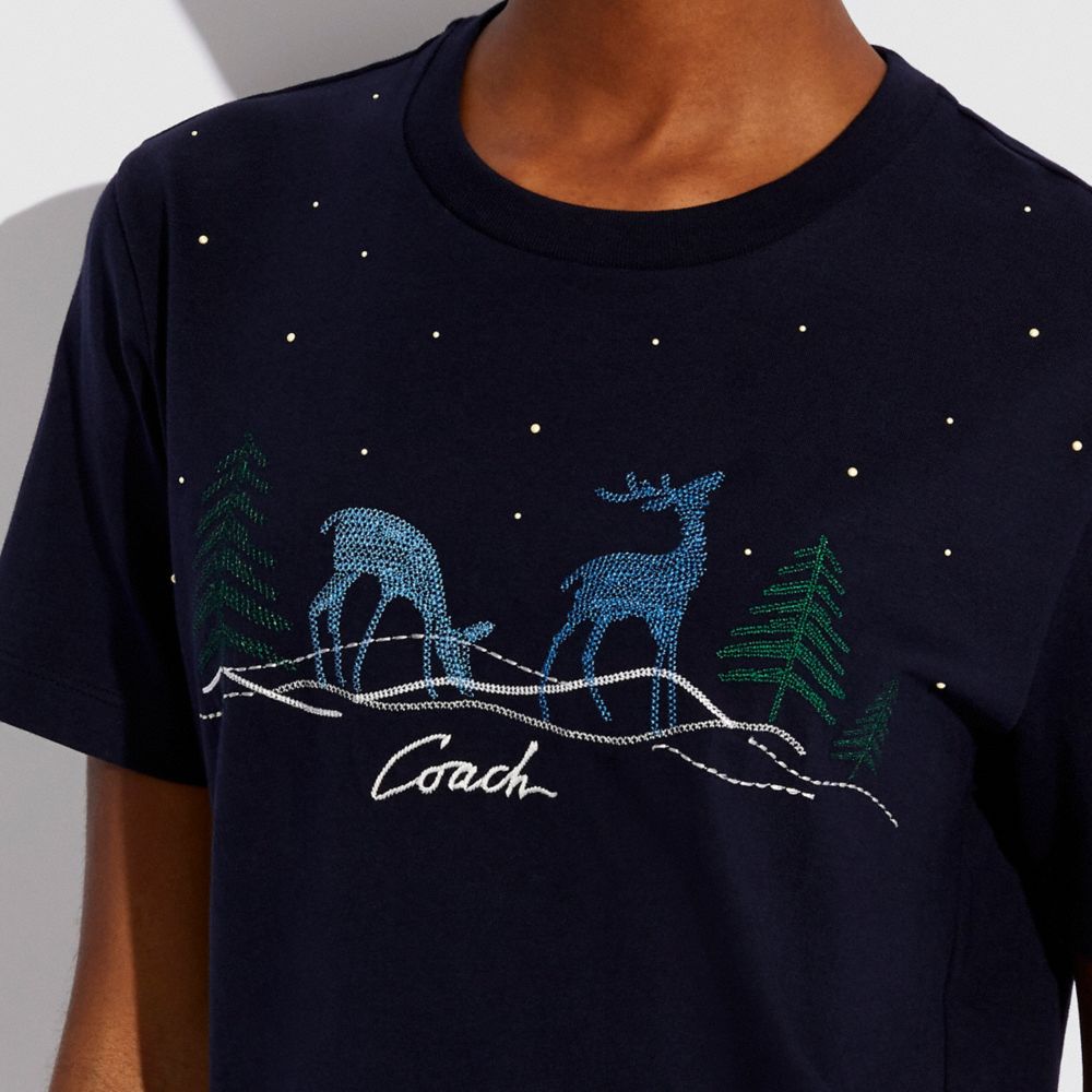 COACH®,Deer T Shirt In Organic Cotton,,Detail View