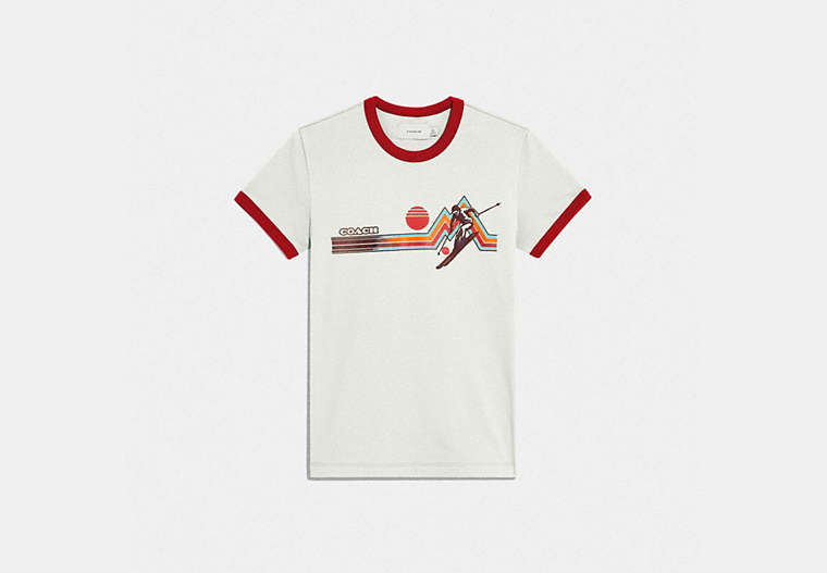COACH®,COACH SKIER T-SHIRT IN ORGANIC COTTON,White,Front View