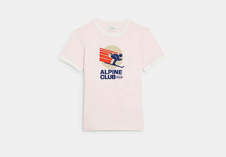 COACH®,ALPINE CLUB T-SHIRT IN ORGANIC COTTON,Pastel Pink,Front View image number 0