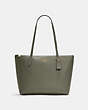 COACH®,ZIP TOP TOTE BAG,Pebbled Leather,Large,Gold/Military Green,Front View