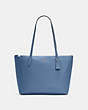 COACH®,ZIP TOP TOTE BAG,Pebbled Leather,Large,Silver/Stone Blue,Front View