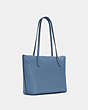 COACH®,ZIP TOP TOTE BAG,Pebbled Leather,Large,Silver/Stone Blue,Angle View
