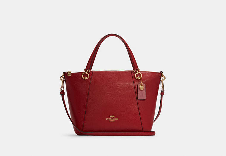 COACH®,KACEY SATCHEL IN COLORBLOCK WITH HEART CHARM,Gold/1941 Red Multi,Front View