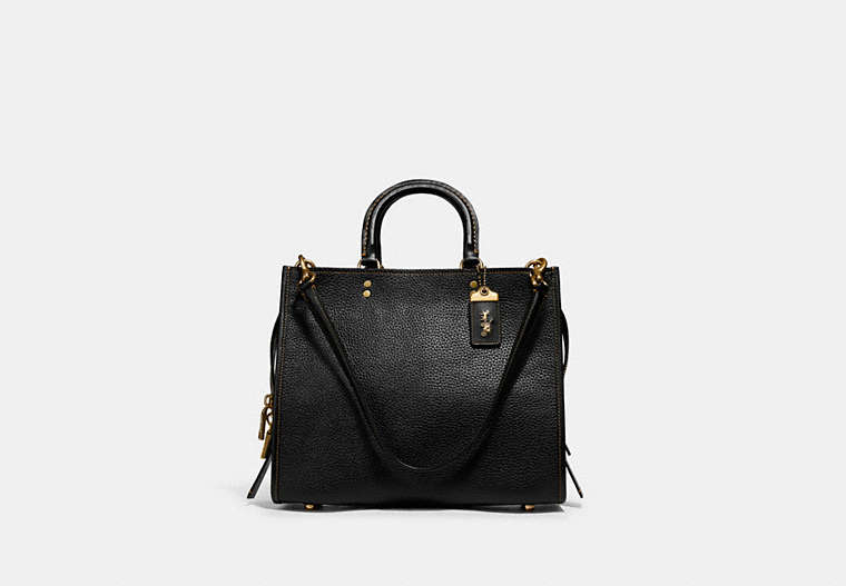 COACH®,ROGUE BAG,Pebble Leather/Smooth Leather,Large,Brass/Black,Front View