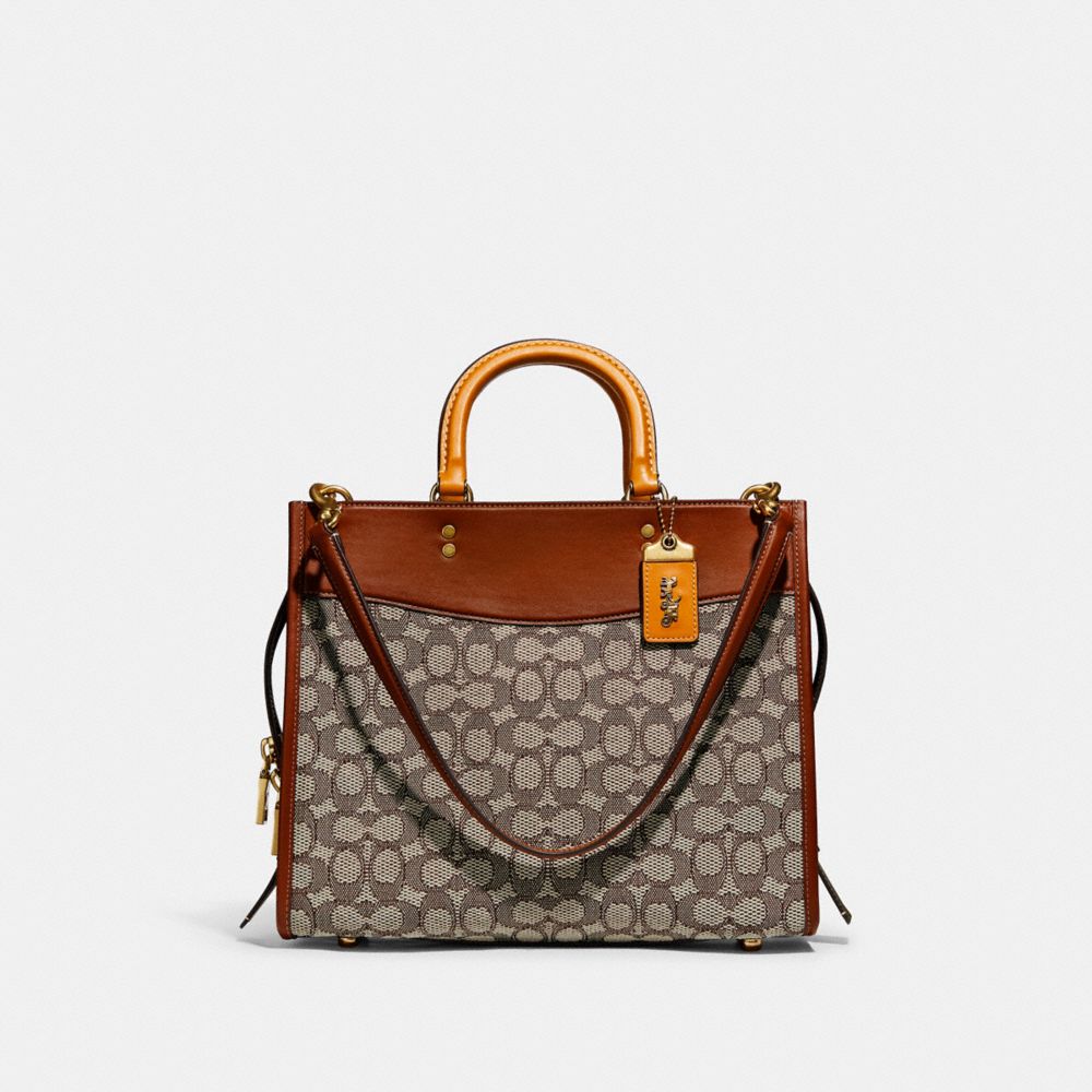 COACH®,ROGUE BAG IN SIGNATURE TEXTILE JACQUARD,Large,Brass/Cocoa Burnished Amb,Front View