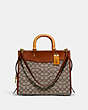 COACH®,ROGUE IN SIGNATURE TEXTILE JACQUARD,Jacquard,Large,Brass/Cocoa Burnished Amb,Front View