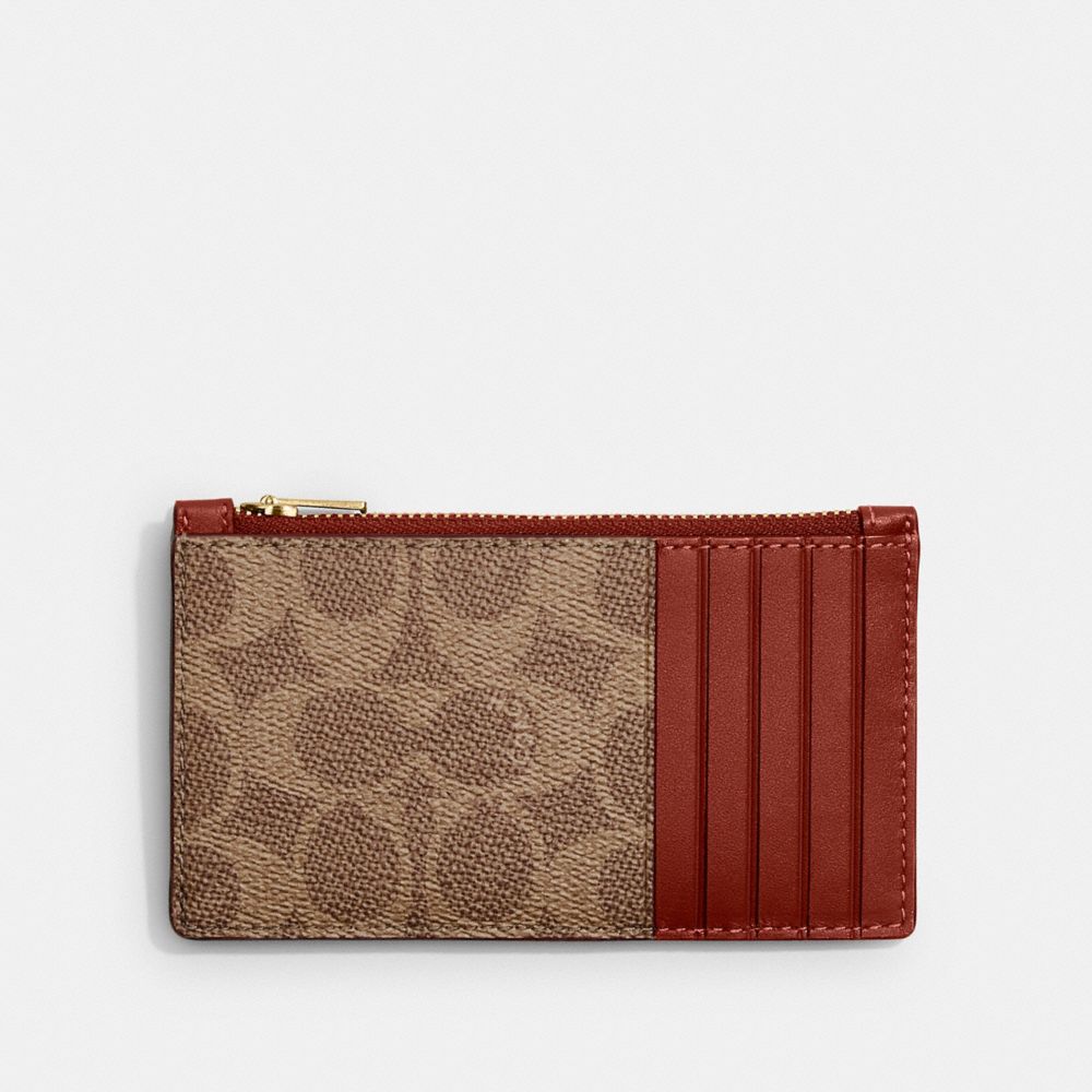 Zip Card Case In Signature Canvas With Patches COACH