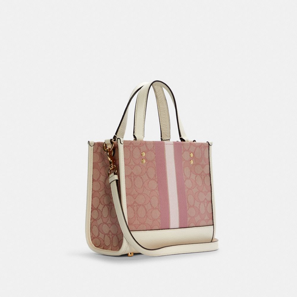 Coach Brown Signature Jacquard Vibrant Pink Stripe Tote 