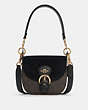 COACH®,KLEO SHOULDER BAG 17 IN SIGNATURE CANVAS,Signature Coated Canvas,Small,Gold/Brown Black,Front View