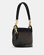 COACH®,KLEO SHOULDER BAG 17 IN SIGNATURE CANVAS,Signature Coated Canvas,Small,Gold/Brown Black,Angle View