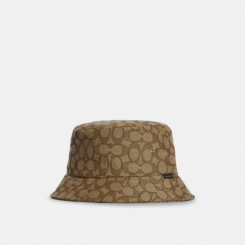 COACH®,BUCKET HAT IN SIGNATURE JACQUARD,Khaki,Front View