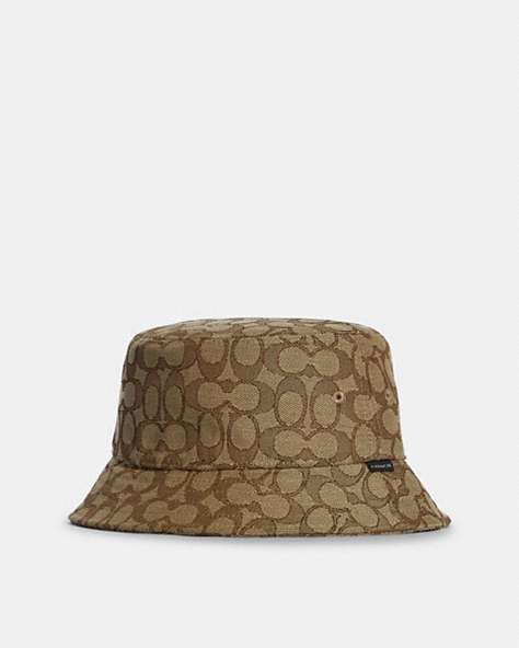 COACH®,BUCKET HAT IN SIGNATURE JACQUARD,cotton,Khaki,Front View