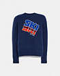 COACH®,SKI INTARSIA SWEATER IN RECYCLED WOOL AND RECYCLED CASHMERE,wool,Navy,Front View