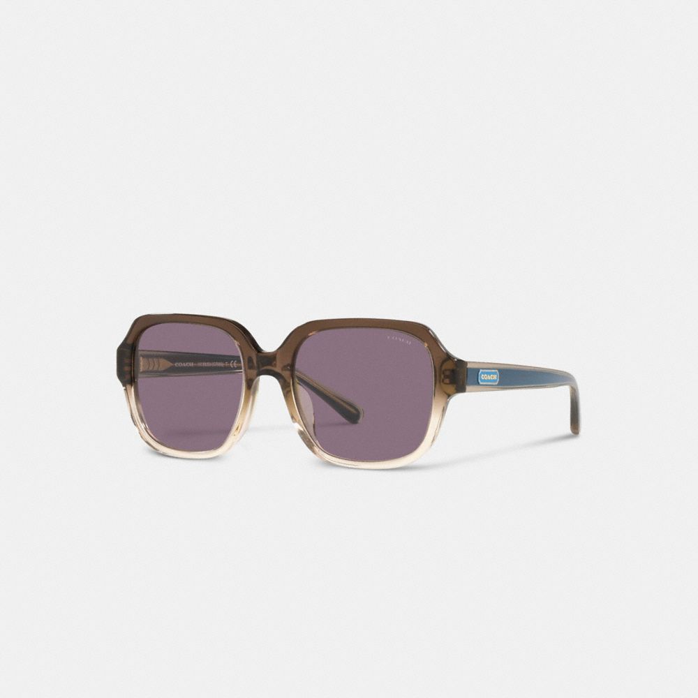 COACH®,SQUARE SUNGLASSES,Trans Brown Grad/ Navy,Front View