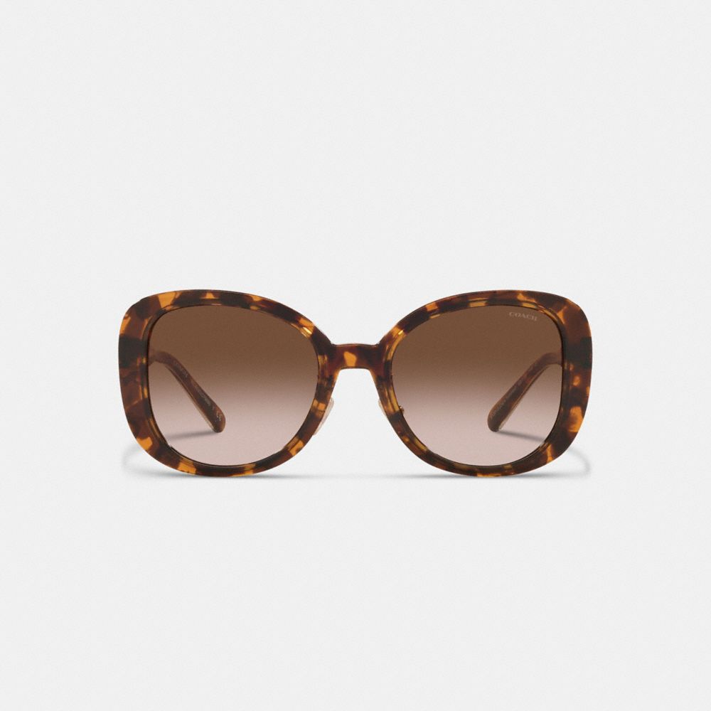 COACH®,EMBEDDED SIGNATURE ROUND SUNGLASSES,Dark Tortoise,Inside View,Top View