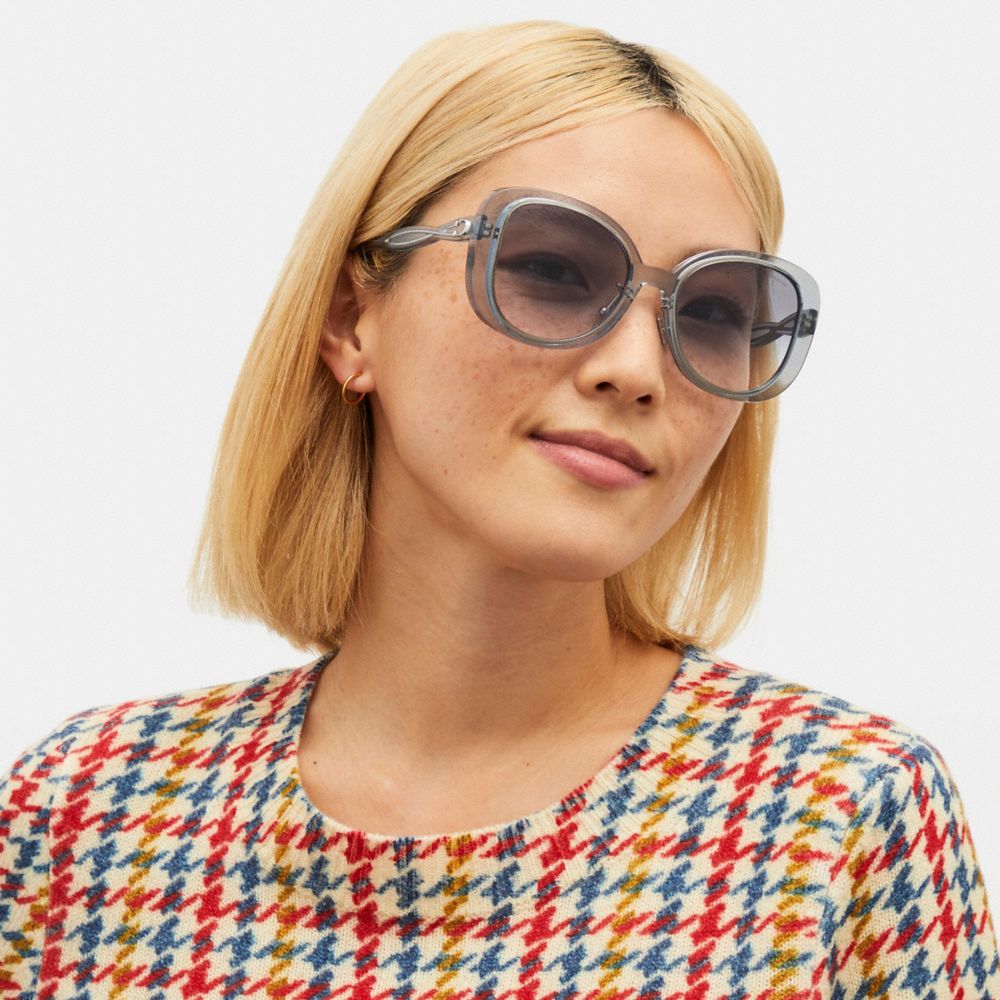 COACH®,Embedded Signature Round Sunglasses,Butterfly Frame,Plastic,Metal,Adjustable Nose Pads,Casual,,Angle View