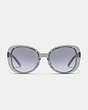 COACH®,EMBEDDED SIGNATURE ROUND SUNGLASSES,Transparent Blue,Inside View,Top View