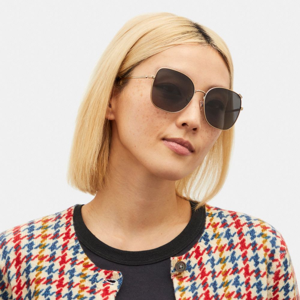 COACH®,Metal Square Sunglasses,,Angle View