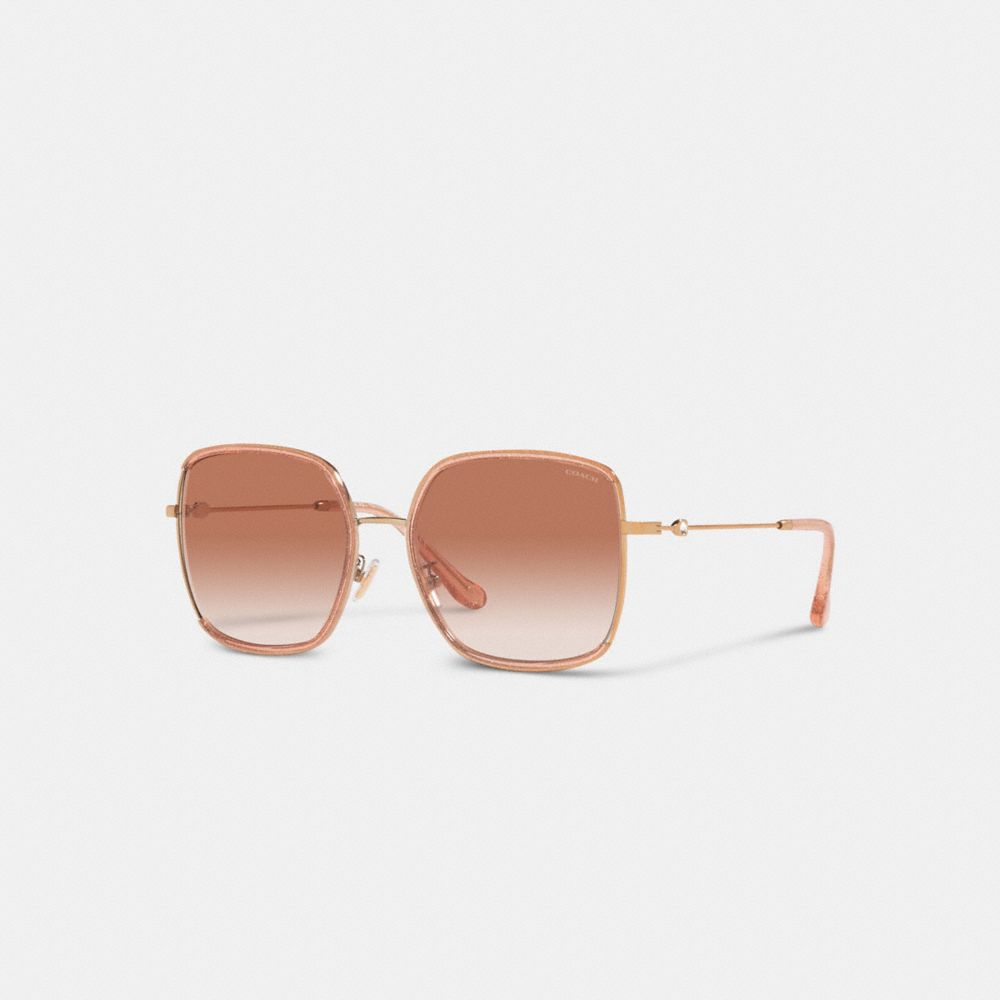 COACH®,FULL FIT SCULPTED SIGNATURE OVERSIZED SQUARE SUNGLASSES,Pink Glitter/ Rose Gold,Front View image number 0