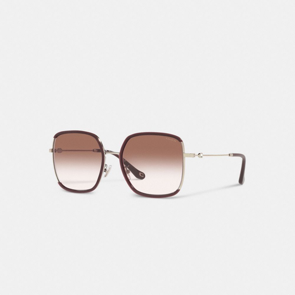 COACH®,FULL FIT SCULPTED SIGNATURE OVERSIZED SQUARE SUNGLASSES,Burgundy/ Rose Gold,Front View image number 0