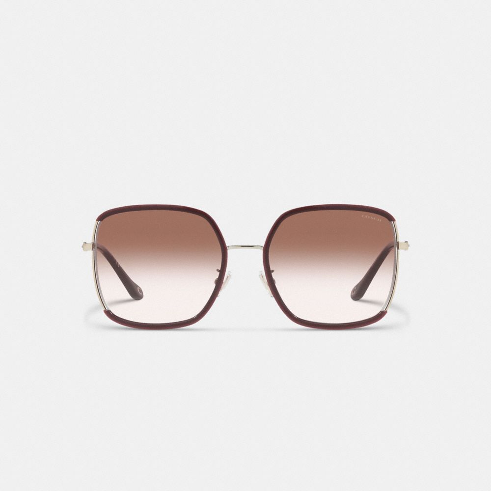 COACH®,FULL FIT SCULPTED SIGNATURE OVERSIZED SQUARE SUNGLASSES,Burgundy/ Rose Gold,Inside View,Top View