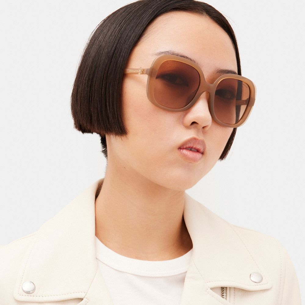 COACH®,WILDFLOWER SQUARE SUNGLASSES,Milky Beige,Angle View