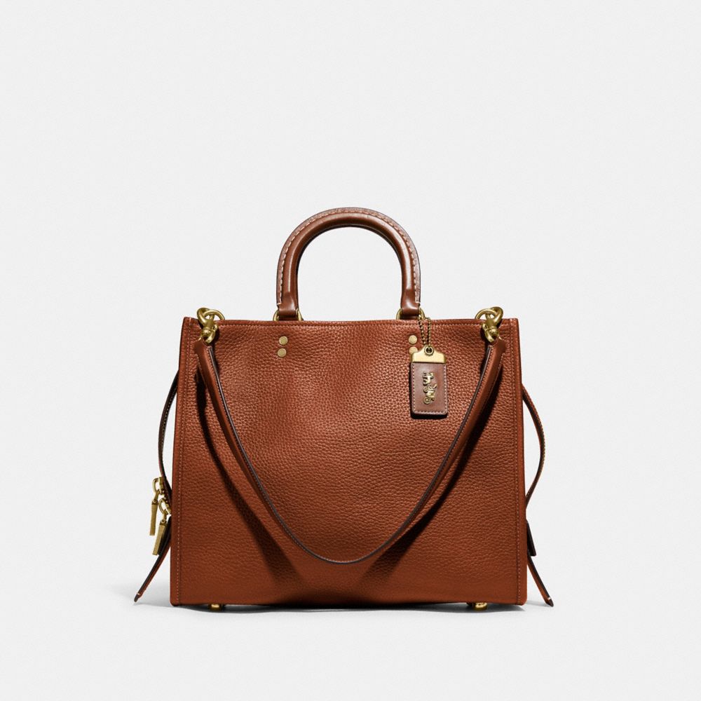 COACH®,ROGUE BAG IN COLORBLOCK,Pebble Leather,Large,Brass/Burnished Amber Multi,Front View